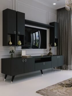 Modern Tv Sehpası Silver Gümüş Üçgen Kulp Kepli S8024-4 Antrasit