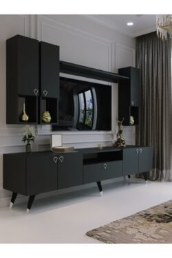 Modern Tv Sehpası Silver Gümüş Üçgen Kulp Kepli S8024-4 Antrasit