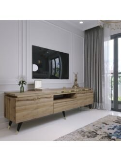 Modern Tv Sehpası Gold Üçgen Kulp Kepli G0m24-3 Çırağan 35 Cm Derinlik