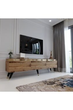 Modern Tv Sehpası Gold Üçgen Kulp Kepli G9107-3 Çırağan 35 Cm Derinlik