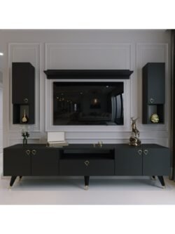 Modern Tv Sehpası Gold Üçgen Kulp Kepli Q8025-4 Antrasit