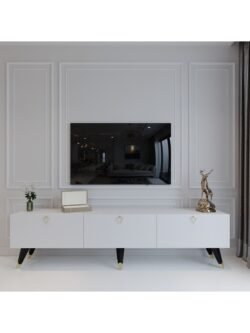 Modern Tv Sehpası Üçgen Kulp Kepli Q8017-1 Beyaz