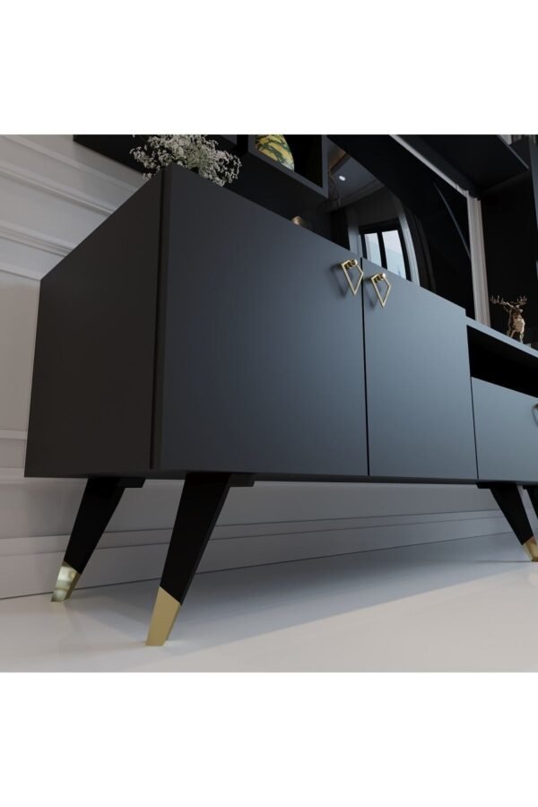 Modern Tv Sehpası Gold Üçgen Kulp Kepli Q8024-4 Antrasit