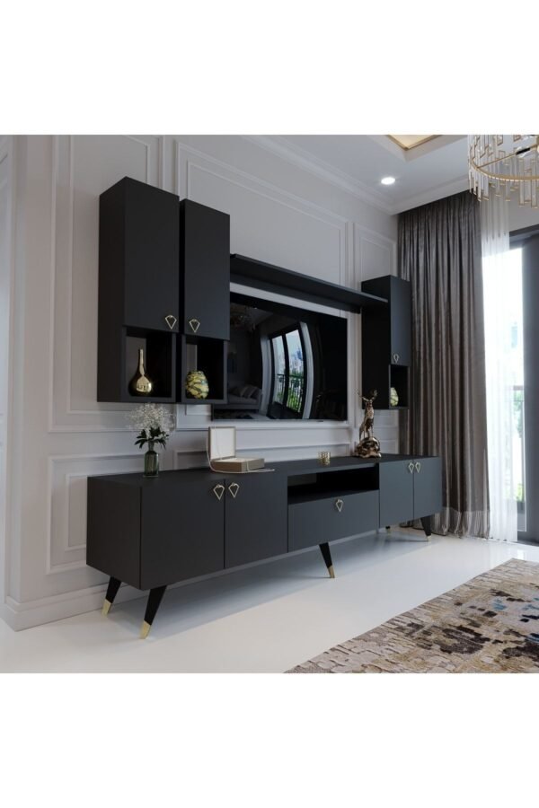 Modern Tv Sehpası Gold Üçgen Kulp Kepli Q8024-4 Antrasit