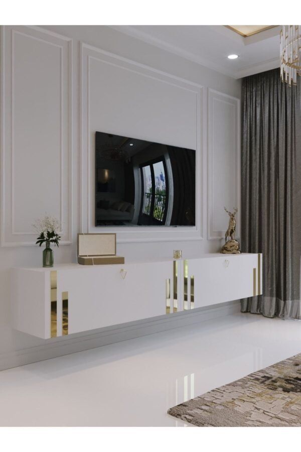 Duvara Monte Tv Sehpası Beyaz Gold Q6300-1