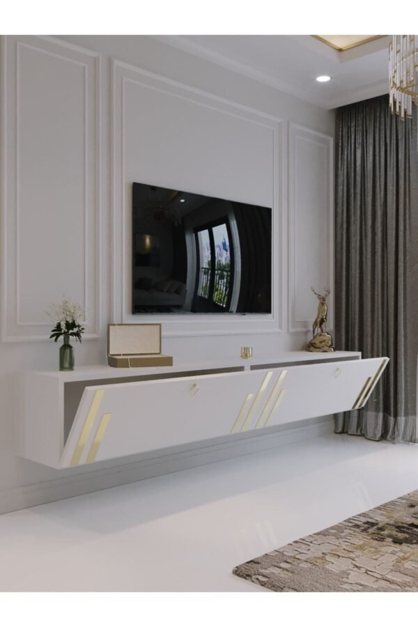 Duvara Monte Tv Sehpası Beyaz Gold Q6300-1