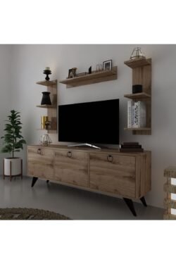Icon Raflı Tv Ünitesi Q3028-3 Kulplu Dolaplı Modern Tv Sehpası
