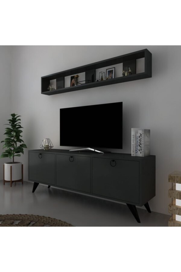 Raflı Tv Ünitesi Kulplu Dolaplı Modern Tv Sehpası Q3029-4