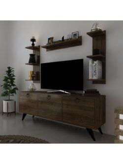 Icon Raflı Tv Ünitesi Q3028-2 Ceviz Kulplu Dolaplı Modern Tv Sehpası