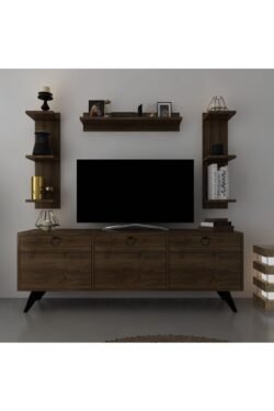 Icon Raflı Tv Ünitesi Q3028-2 Ceviz Kulplu Dolaplı Modern Tv Sehpası