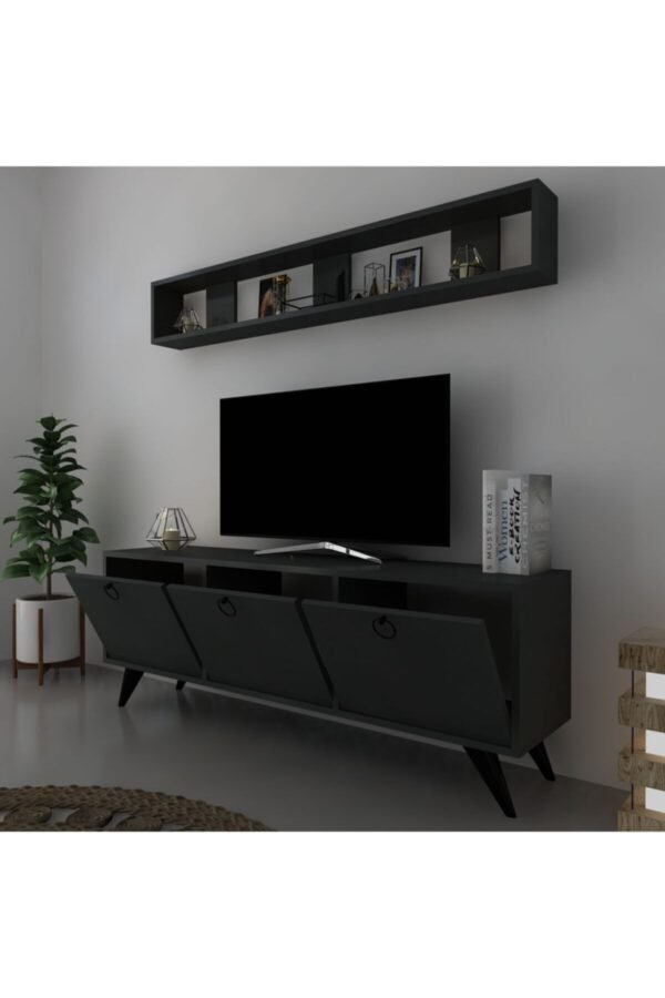 Raflı Tv Ünitesi Kulplu Dolaplı Modern Tv Sehpası Q3029-4