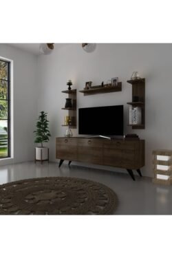Icon Raflı Tv Ünitesi Q3028-2 Ceviz Kulplu Dolaplı Modern Tv Sehpası