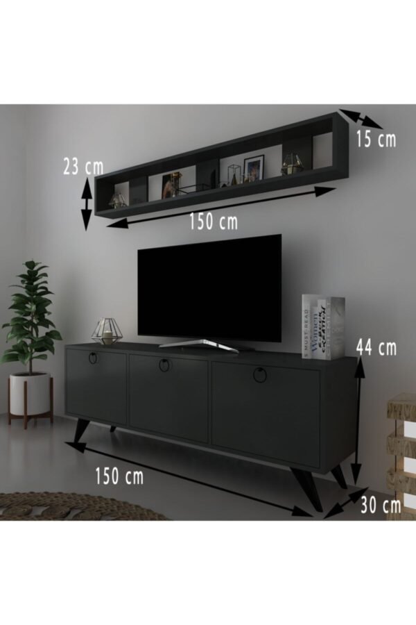 Raflı Tv Ünitesi Kulplu Dolaplı Modern Tv Sehpası Q3029-4