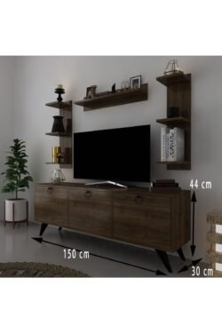 Icon Raflı Tv Ünitesi Q3028-2 Ceviz Kulplu Dolaplı Modern Tv Sehpası