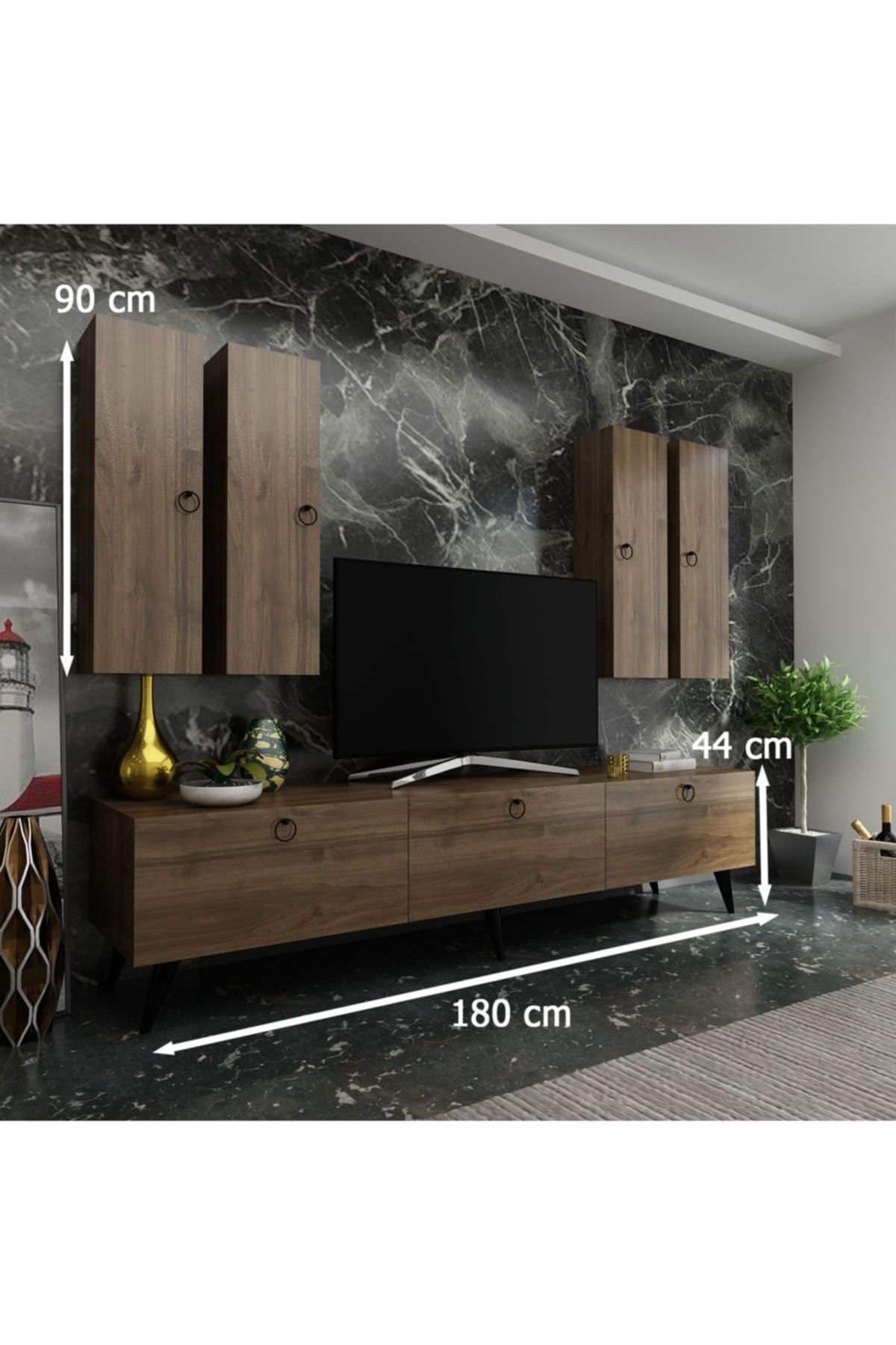 Ideal Tv Ünitesi Duvar Raf Ve Duvar Dolaplı Q7020-2 Ceviz