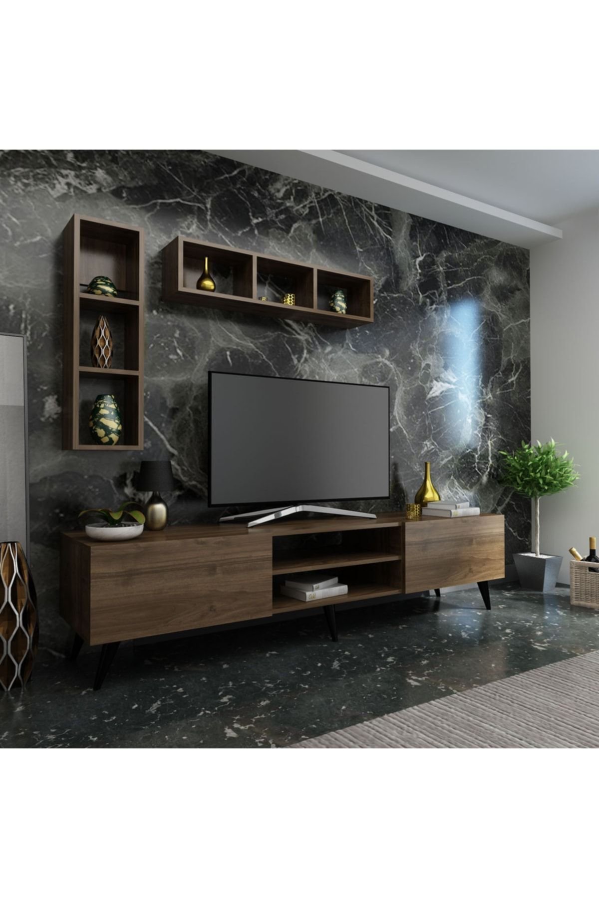 Ideal Tv Ünitesi Duvar Raflı Q7805-2 Ceviz