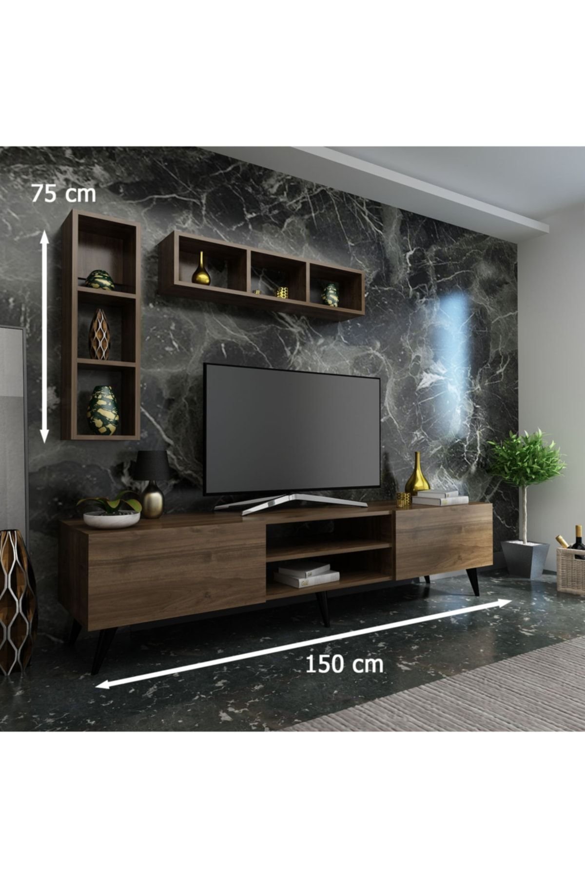 Ideal Tv Ünitesi Duvar Raflı Q7805-2 Ceviz