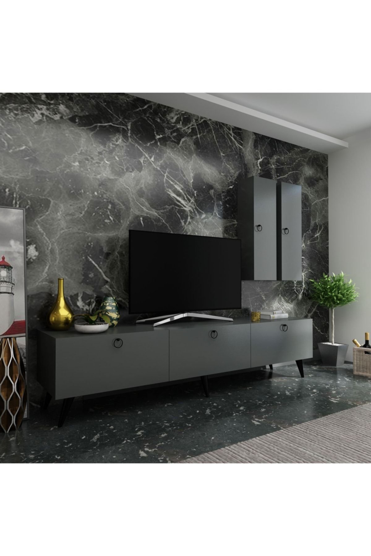 Ideal Tv Ünitesi Duvar Raf Ve Dolaplı Q7819-4 Antrasit