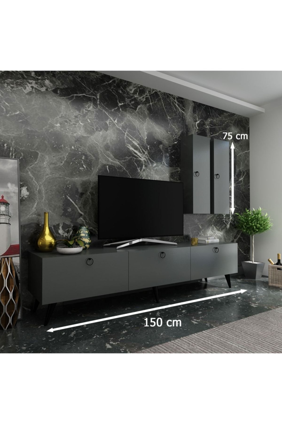 Ideal Tv Ünitesi Duvar Raf Ve Dolaplı Q7819-4 Antrasit