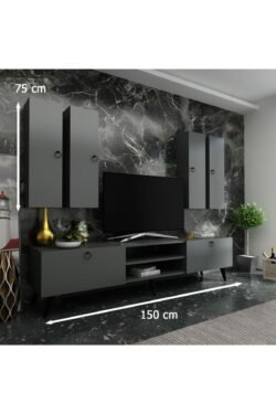 Ideal Tv Ünitesi Duvar Raf Ve Dolaplı Q7821-4 Antrasit