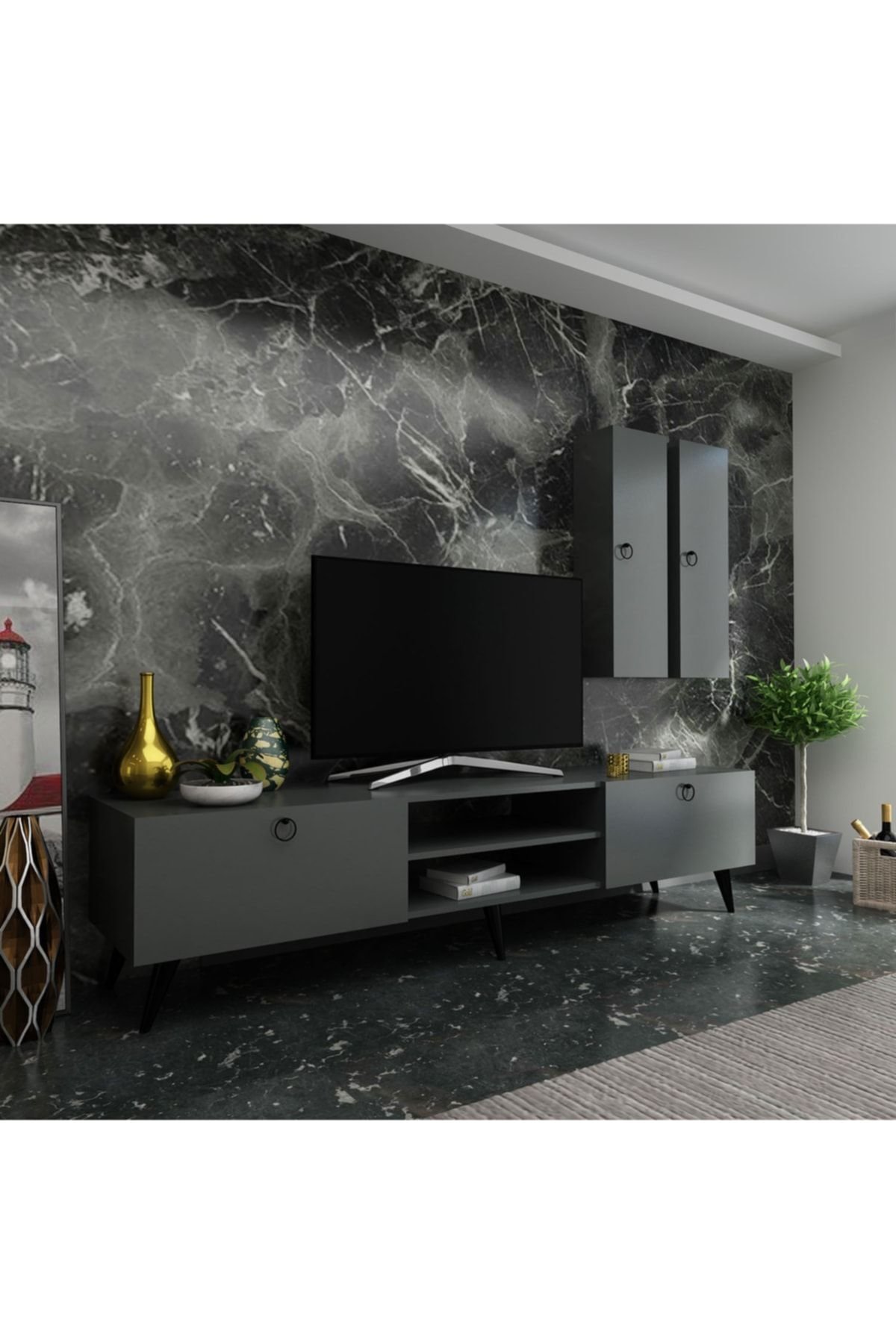 Ideal Tv Ünitesi Duvar Raf Ve Dolaplı Q7818-4 Antrasit