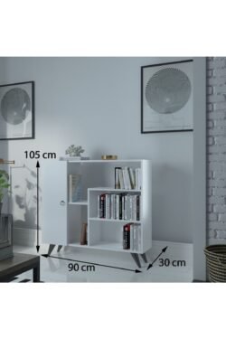 Festival Çok Raflı Dik Dolaplı Kitaplık Modern Ayaklı Kitaplık Beyaz