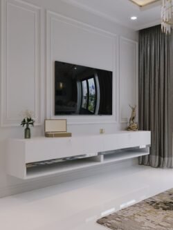 Duvara Monte Tv Sehpası Beyaz Gümüş S6301-1