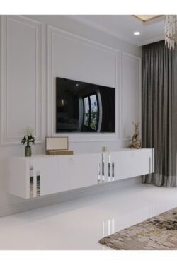 Duvara Monte Tv Sehpası Beyaz Gümüş S6300-1