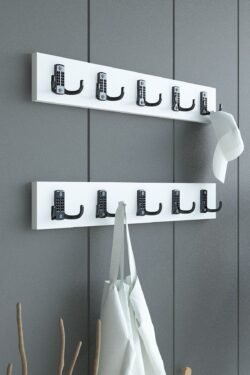 İKİLİ Portmanto Duvar Askılığı Elbise Askılığı Beyaz ASKI-002-1 - 50 cm