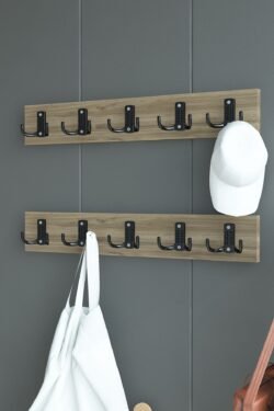 İKİLİ Portmanto Duvar Askılığı Elbise Askılığı Ceviz ASKI-002-2 - 75 cm