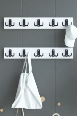 İKİLİ Portmanto Duvar Askılığı Elbise Askılığı Beyaz ASKI-002-1 - 75 cm